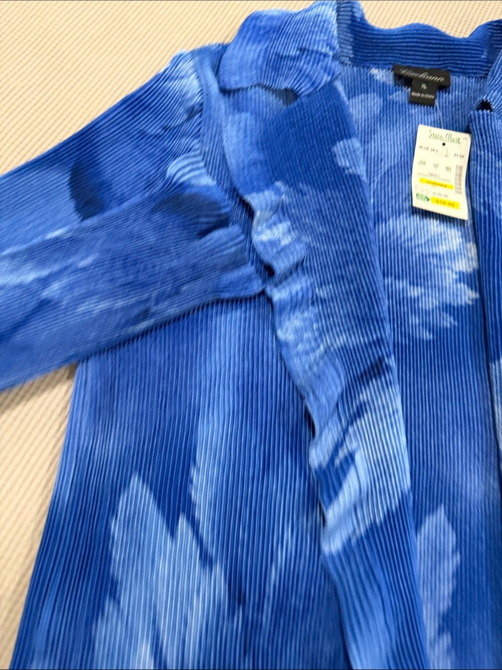Blue Patterned Open-Front Blazer Jacket - Picture 3 of 9